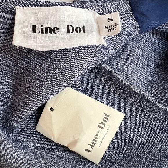 Line And Dot Flounce Sleeve Romper Small Blue Belted Open Keyhole Button Pockets - Picture 8 of 10